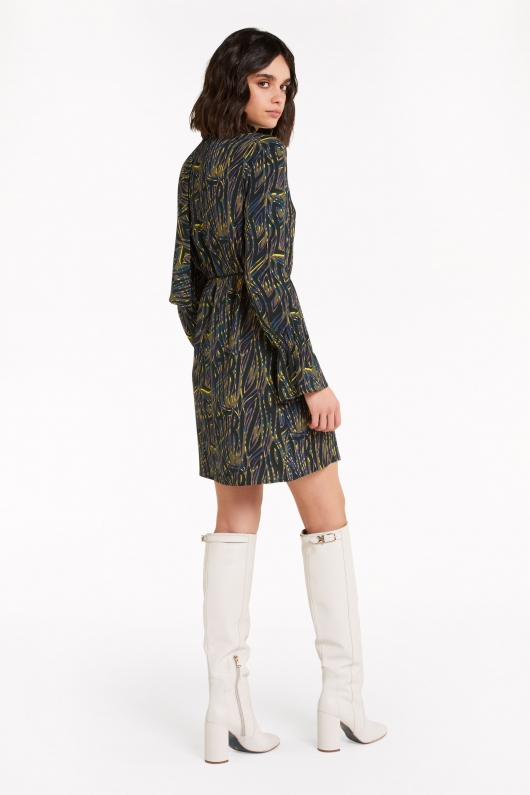 Rochie casual cu imprimeu abstract și eșarfă