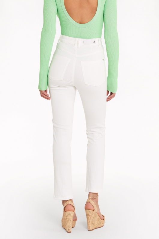 Pantaloni albi casual cu talie înaltă