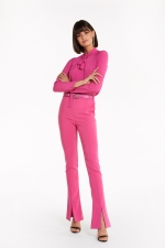 Pantaloni roz eleganți cu talie înaltă