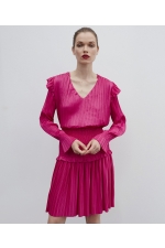 Fustă midi fucsia plisată