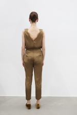 Pantaloni casual kaki satinati cu talie înaltă