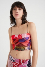 Top cropped casual cu imprimeu floral multicolor