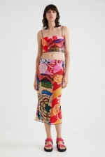 Top cropped casual cu imprimeu floral multicolor