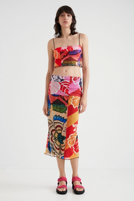Top cropped casual cu imprimeu floral multicolor