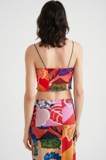 Top cropped casual cu imprimeu floral multicolor