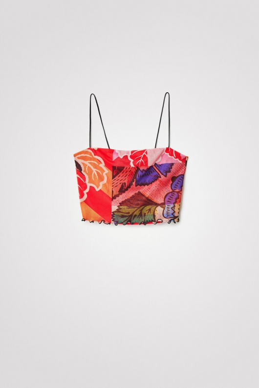 Top cropped casual cu imprimeu floral multicolor