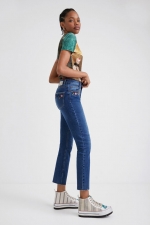 JEANS CROPPED CU BRODERIE
