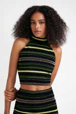Top cropped casual cu dungi multicolore
