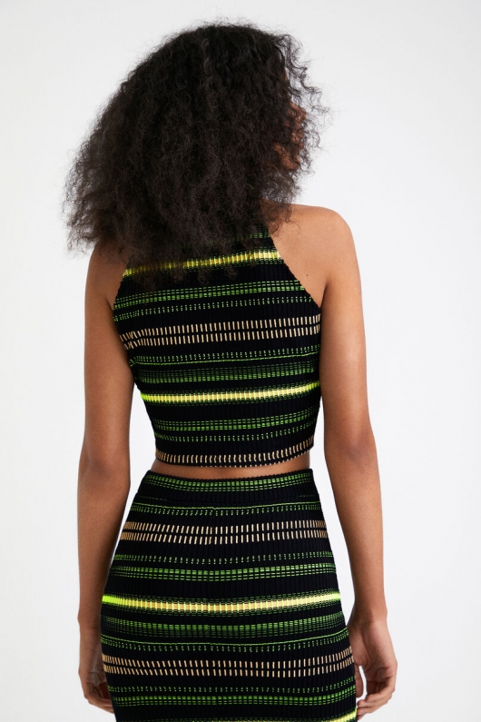 Top cropped casual cu dungi multicolore