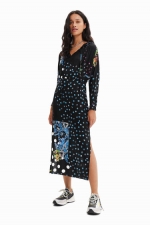 Rochie midi boho cu imprimeu floral și buline