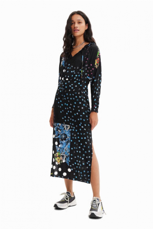 Rochie midi boho cu imprimeu floral și buline