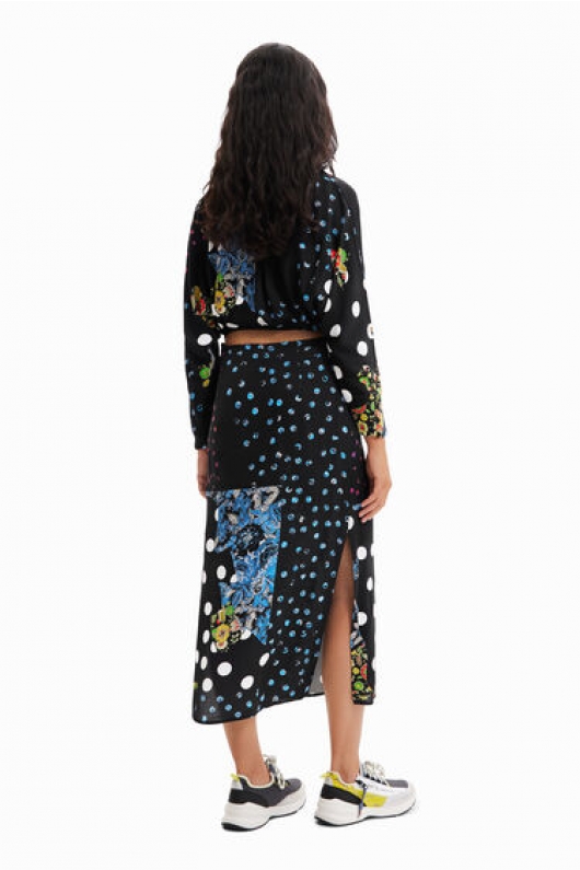 Rochie midi boho cu imprimeu floral și buline