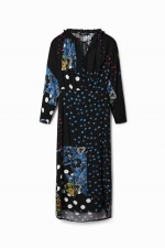Rochie midi boho cu imprimeu floral și buline