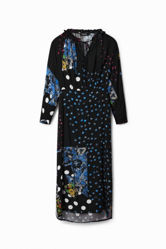 Rochie midi boho cu imprimeu floral și buline
