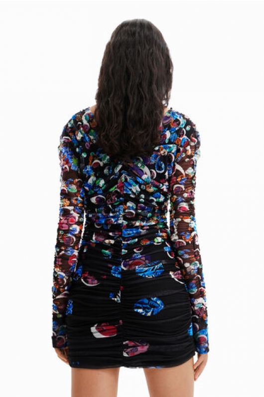Rochie mini drapată cu imprimeu cercuri