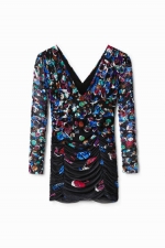 Rochie mini drapată cu imprimeu cercuri