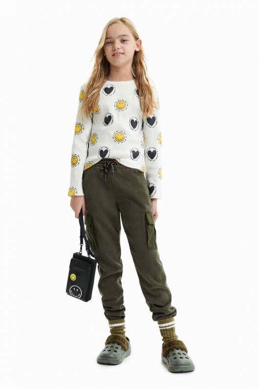 Tricou alb lung cu mâneci lungi Smiley