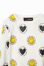 Tricou alb lung cu mâneci lungi Smiley