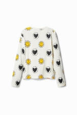 Tricou alb lung cu mâneci lungi Smiley