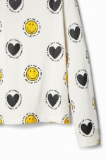 Tricou alb lung cu mâneci lungi Smiley