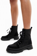 Ghete negre combat cu imprimeu leopard