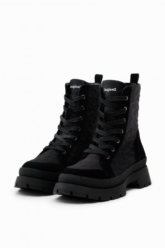 Ghete negre combat cu imprimeu leopard