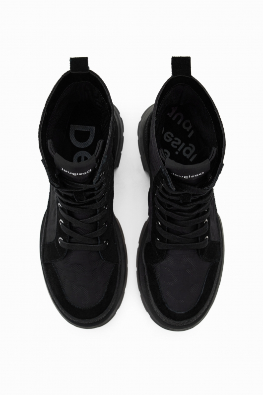 Ghete negre combat cu imprimeu leopard
