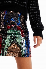 Fustă mini slim cu paiete multicolore