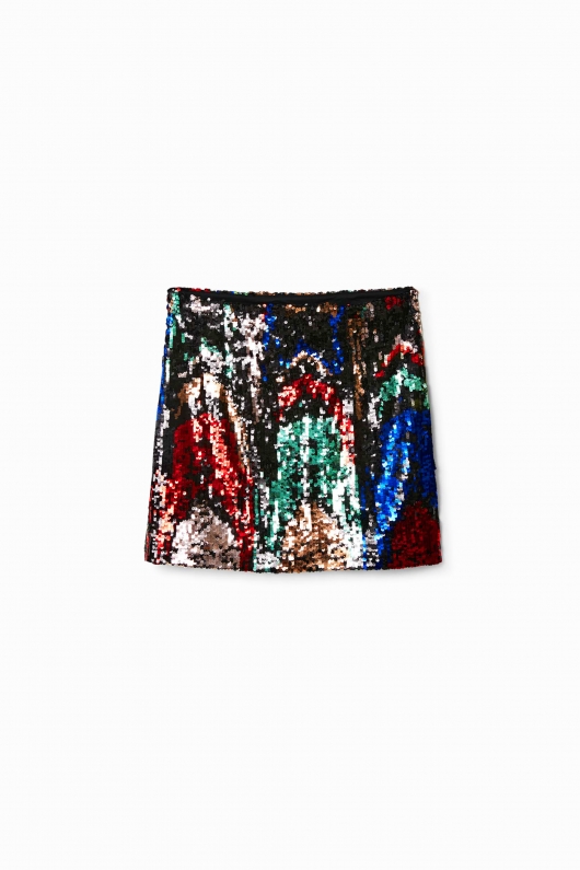 Fustă mini slim cu paiete multicolore
