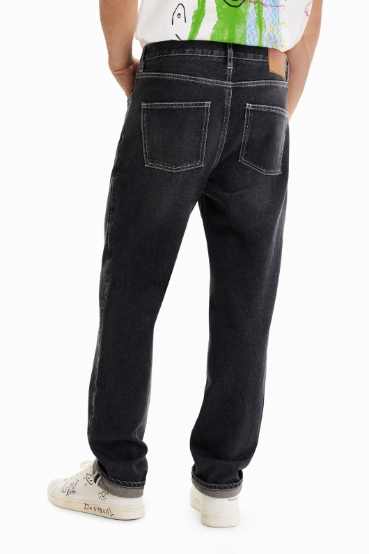 Denim negri slim fit cu buzunare