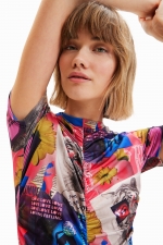 Body slim cu print patchwork și guler perkins