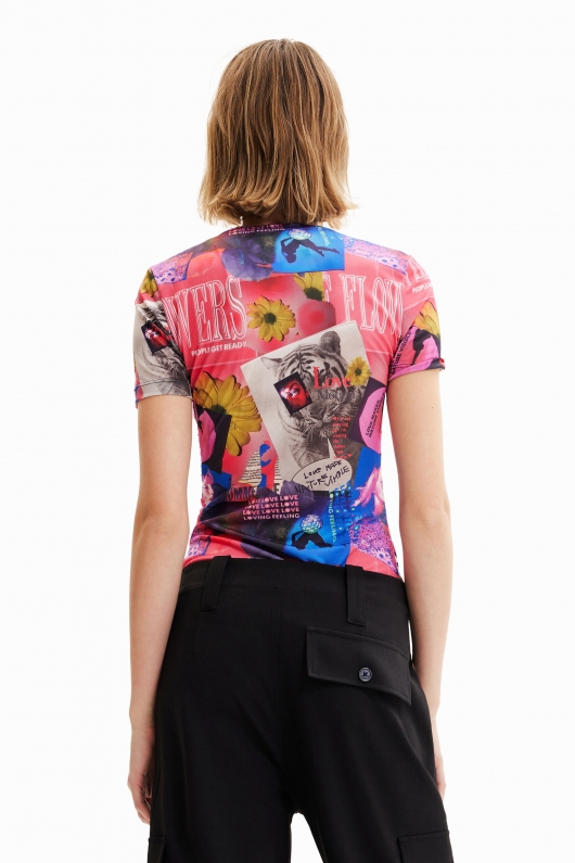 Body slim cu print patchwork și guler perkins