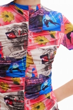 Body slim cu print patchwork și guler perkins