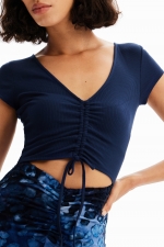 Rochie midi albastră cu imprimeu leopard și decupaj