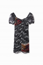 Rochie scurtă mulată din tulle cu imprimeu Paisley