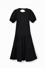Rochie midi neagră cu mâneci bufante