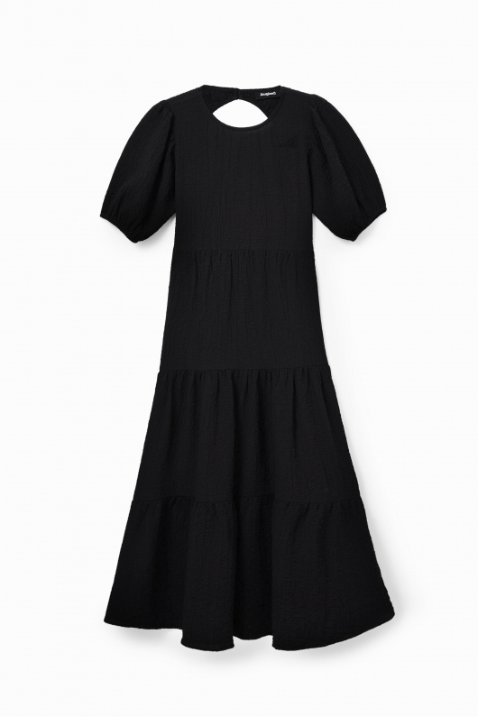 Rochie midi neagră cu mâneci bufante