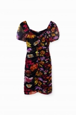 Rochie mini neagră din tulle cu imprimeu floral