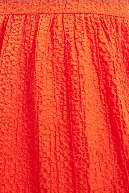 Rochie midi portocalie cu mâneci bufante