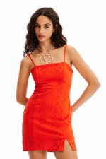 Rochie mini portocalie mulată cu broderie