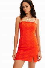 Rochie mini portocalie mulată cu broderie