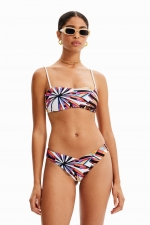Sutien de baie bandeau cu print tropical multicolor