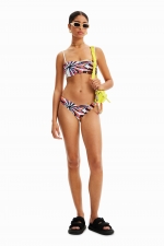 Sutien de baie bandeau cu print tropical multicolor