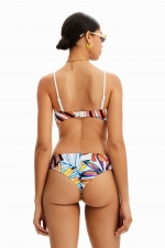 Sutien de baie bandeau cu print tropical multicolor