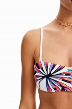 Sutien de baie bandeau cu print tropical multicolor
