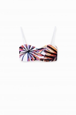 Sutien de baie bandeau cu print tropical multicolor