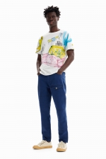 Pantaloni denim albastru închis cu croială relaxată