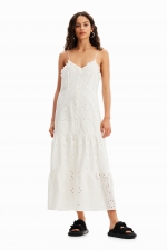 Rochie albă midi cu broderie elvețiană