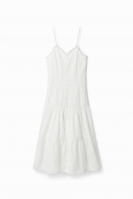 Rochie albă midi cu broderie elvețiană