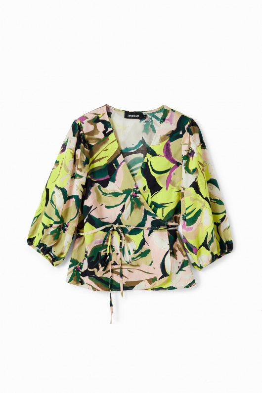 Bluză petrecută cu imprimeu floral multicolor